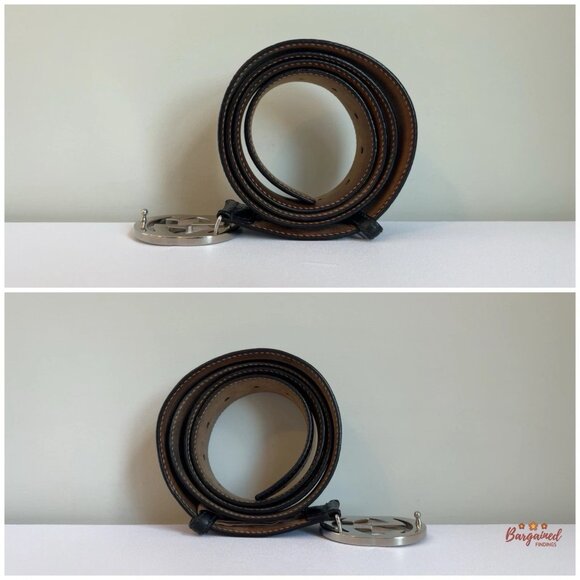 Auth Gucci Black Guccissima Leather Silver Interlocking G Buckle Belt 115/46 - Picture 9 of 13